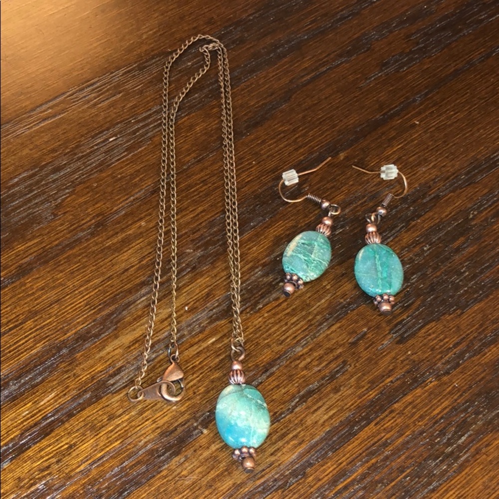 Boho Green Stone Necklace and Earring Set